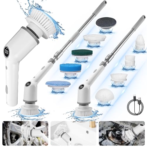 Elektrische Reinigungsbürste, Elektrische Bürste mit 9 Bürstenköpfe, Led Anzeige Spin Scrubber,3 einstellbare Geschwindigkeit, für Bad, Fliesenboden und Auto