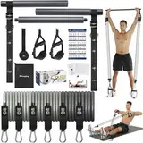 ALongSong Fitnessbänder Pilates Bar Set mit 6 Widerstandsbänder 30/40/50lbs, Resistance Bands Verstellbare und Abnehmbare, Pilates-Stange, Griffe, Türanker (Grau, 30/40/50lbs)