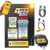 Solakon® 890W Balkonkraftwerk - Balkonkraftwerk 800W komplett Steckdose - neuester 800 Watt Wechselrichter - Solaranlage Komplettset - 445W bifaziale Solarmodule inkl. Zubehör - 5m Kabel