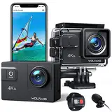 WOLFANG GA300 Action Cam 4K 60FPS 24MP Unterwasserkamera WiFi 40M wasserdichte 2.0 EIS Bildstabilisator Touchscreen Helmkamera 8X Zoom (Externes Mikrofon, 2x1350mAh Akkus und Zubehör Kit)