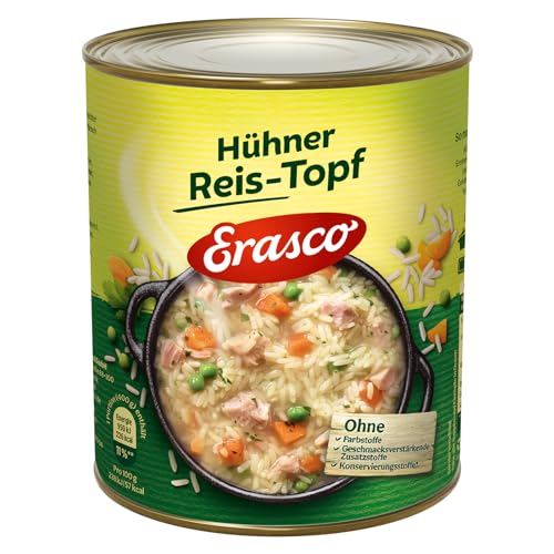 Erasco Hühner Reis-Topf (1 x 800g), In rund 5 Minuten fertig – Mit viel Gemüse und Hühnerfleisch – Ohne Schnickschnack - Einfach lecker