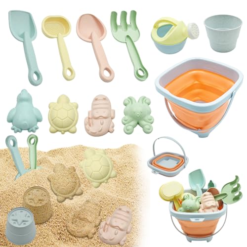 Coriver Sandspielzeug Set, 11 Stück Sandkasten Spielzeug mit Faltbarer Eimer, Silikon Sandspielzeug Strand Spielzeug, Sandelsachen für Kinder, Sandkastenspielzeug für Junge Mädchen Alter 3-5