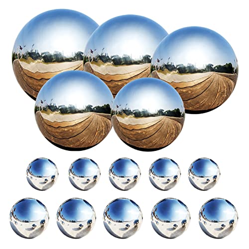 Counius 15 Stück Edelstahl Gartenkugel Schwimmende Teichkugeln 25-120 mm Spiegelpoliert Hohlkugel Reflektierende Gazing Ball,Nahtlose Dekokugel Spiegelkugel für Hausgarten Ornament Party Dekoration