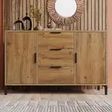 Merax Sideboard Kommode mit 2 Türen und 3 Schubladen 120 cm, Buffetschrank mit Verstellbares Ablage, Aufbewahrungsschrank in Dunkle Eiche, Metallbeinen, für Schlafzimmer, Wohnzimmer, 120x40x76 cm