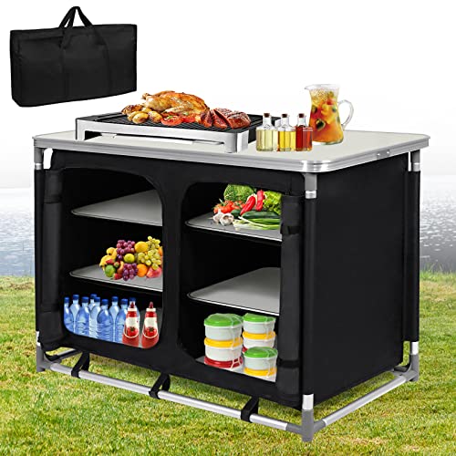 LZQ Campingküche Faltbar Campingschrank Klappbar Camping Küche mit Aluminiumgestell inkl. Tragetasche, Tragbar Campingküche Schrank Zeltschrank für Camping Reisen Garten Balkon Party (Type C)