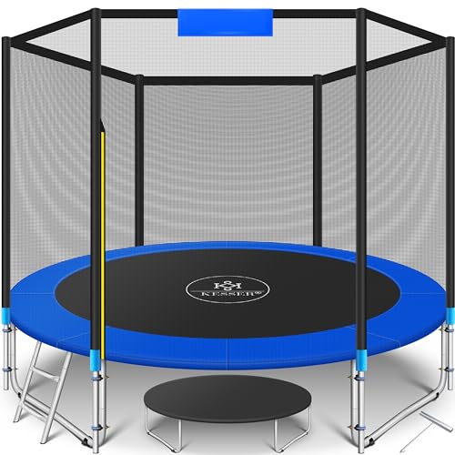 KESSER® - Trampolin Ø 244 cm | TÜV SÜD GS Zertifiziert | Komplettset mit Sicherheitsnetz, Leiter, Randabdeckung & Zubehör | Kindertrampolin Gartentrampolin Belastbarkeit 150 kg