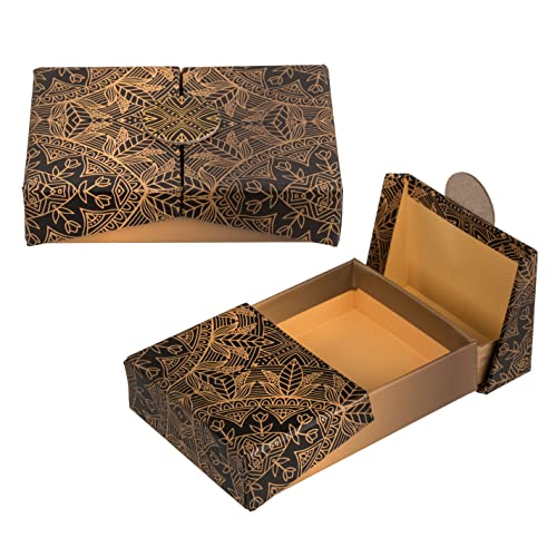 2 Stück Set Geschenkbox Geschenkverpackung mit Doppel-Klappdeckel, Überraschungsbox Präsentbox dekorative Box wiederverwendbar, kleine handliche Größe 12 x 8 x 3 cm (Schwarz mit Ethnomuster)