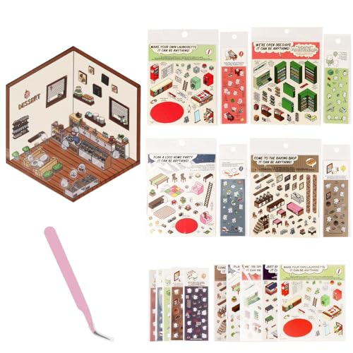 10 Sets DIY 3D House Stickers, 2024 DIY 3D House Stickers Make Your Own Supermarket Fun DIY Stickers Scene DIY 3D Sticker Scene Stickers for Adult Kids Relief Stress Pass The Time