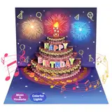 Geburtstagskarte mit Musik, Pop up Musikalische Geburtstagskarte mit Feuerwerk Licht und Blowable LED Kerze, Lustige Happy Birthday karte, Geburtstagsgeschenk für Frauen Männer Mama Mädchen (Lila)