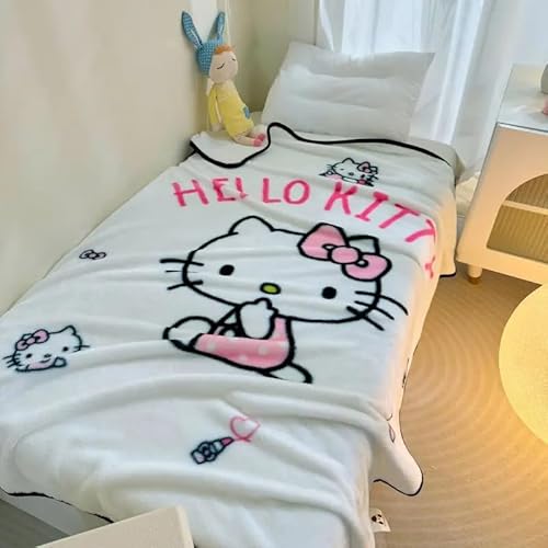 LGQHCE Hellokiitty Fleecedecke, Cartoon Kuscheldecke Flauschig Decke, Weiche Flauschige Plüsch Decke, Flanell Fleecedecke Decke für Schlafzimmer Bett Couch Stuhl Wohnzimmer 100x140cm