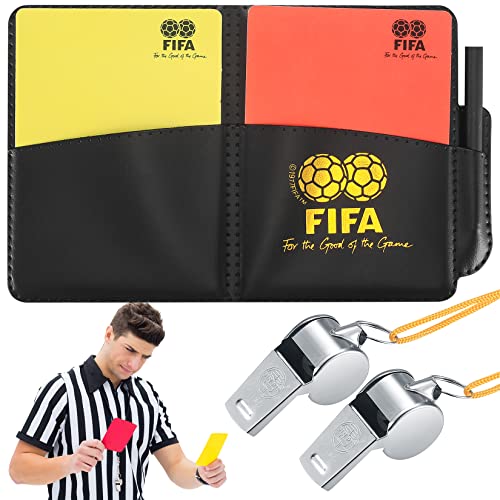 Schiedsrichter Karten Set, Sport Fußball Schiedsrichter rote und gelbe Karten mit Metall Trainer Pfeife mit Lanyard, Brieftaschen Ergebnisbögen, Bleistift für Sport Fußball Basketball Fußballspiel