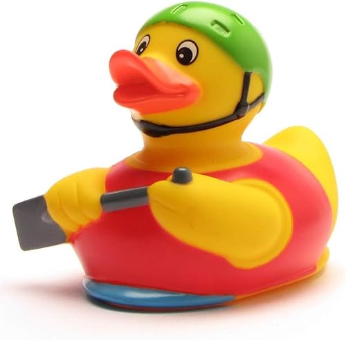 DUCKSHOP I Badeente Ruderboot I Quietscheente Kajak I L: 9,5 cm I inkl. Quietscheentchen-Schlüsselanhänger im Set I Geschenk für Kanuten I Präsent Sammler