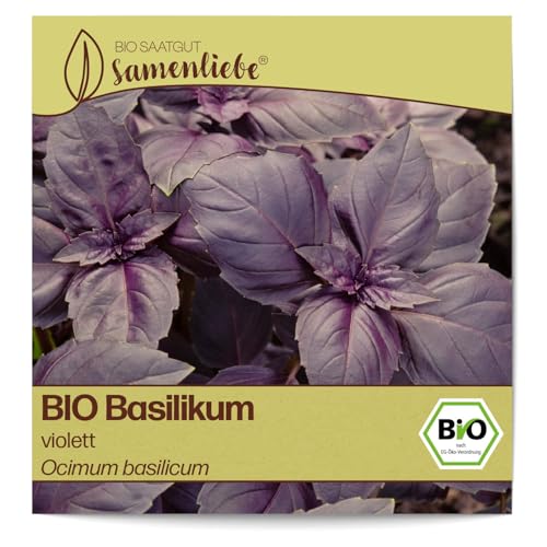 Samenliebe BIO Basilikum Samen alte Sorte Violett aromatische Gartenkräuter Küchenkräuter rot 500 Samen samenfestes Kräuter Saatgut für Küche indoor und Balkon Garten BIO Kräutersamen