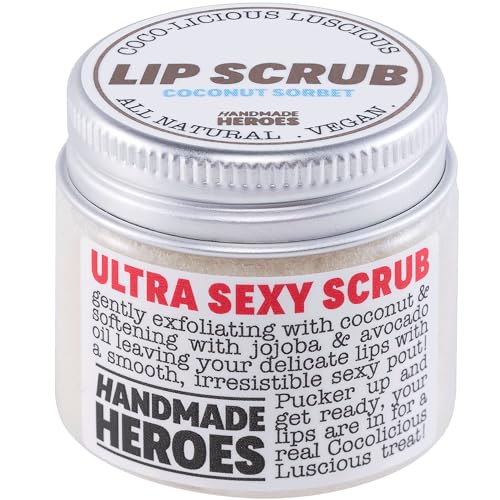 100% Natural Lip Scrub, Vegan Conditioning Coconut Lip Exfoliator - Gentle Exfoliant, Sugar Lip Polish and Lip Exfoliator Scrubber for Chapped and Dry Lips, 1oz (Coconut Sorbet)