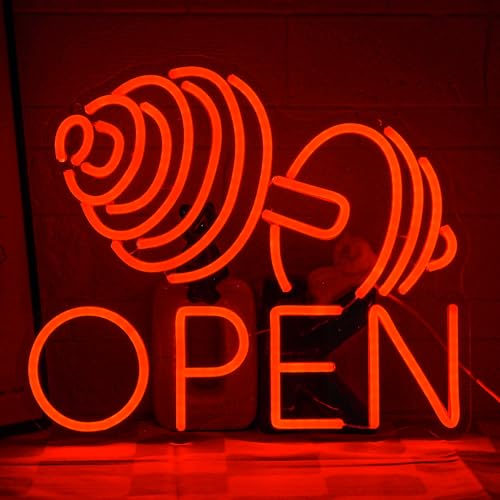 Hantel Neon Zeichen Rotes Gym Barbell Neon Offenes Zeichen für Business Dimmbare Gym Fitness Neon Licht Zeichen für Sportraum Workout Fitness Club Gym Open Wall Art Decor Geschenk