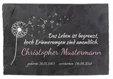 wandmotiv24 Schiefertafel, Gedenktafel Verstorbene Querformat 30x20cm Personalisiert Name (Farbig) + Datum, Digitaldruck, Trauerspruch, Bildmotiv Pusteblume, Witterungsbeständig