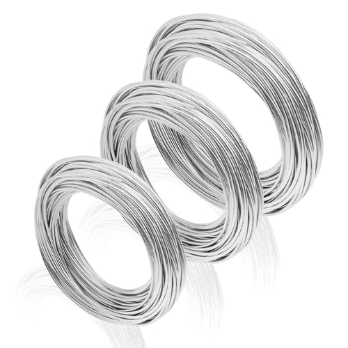 3 Rollen Silber Basteldraht, 1mm 1.5mm 2mm Draht zum Basteln Schmuckdraht Aluminiumdraht Weicher Silberdraht Metalldraht für Schmuckherstellung DIY Bastelarbeiten (10 m/Rolle)