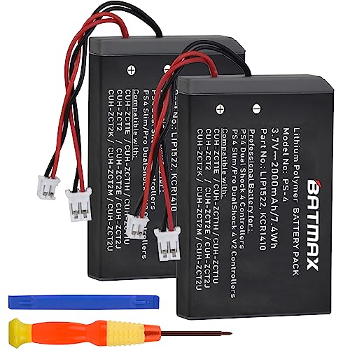 Batmax 2pc 2000mah Lip1522 KCR1410 Akku kompatibel mit Sony Playstation 4 PS4 Dualshock Controller, Sony Playstation 4 Slim/pro Dualshock 4 V2 Controller CUH-ZCT2, CUH-ZCT2U CUH-ZCT1E, CUH-ZCT1U