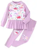 CM-Kid Mädchen Stylische Kleidung Cartoon Dinosaurier Volldruck Top Langarm + Hose 2-teiliges Lila Cool für Kinder Gr.111