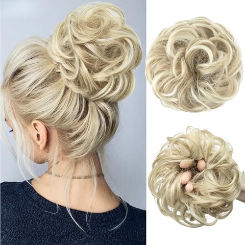 KEYRI 1 Päckchen Dutt Haarteil Mit Gummiband Groß Dutt Haarteil Einfach zu Bedienen Haarverlängerung Messy Bun Haarteile für Damen Mädchen Pferdeschwanz (Schmutziges Blond)