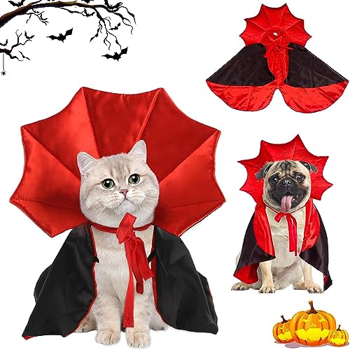 Halloween Hund Katze Kostüm Umhang, Haustier Vampir Umhang, Vampir Umhang mit Melone Fledermausflügel Haustier Cosplay Kostüme, für Katzen und Kleine Hunde für Halloween Nacht Blutige Zombie Party