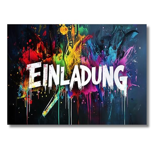 HIDEBLOOM Graffiti Einladungskarten Kindergeburtstag Junge und Mädchen I 12 Stück I DIN A6 (10,5 cm x 14,8 cm) I Einladungskarten Graffiti I Geburtstags-Einladungen Graffiti Splash