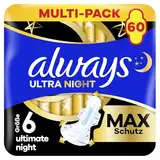 Always Ultimate Night Binden Damen Gr. 6, 60 Damenbinden Mit Flügeln (Sparpackung 3x20 Stück), Super Absorbierend Und Ultradünn