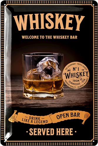 LANOLU Retro Blechschild Whisky - Bar Schild - Whiskey Schild als Bar Deko für Irish Pub - Metallschilder vintage für Partyraum, Kellerbar, Dart - Dekoration Küche aus Metall als Geschenk, 20x30cm