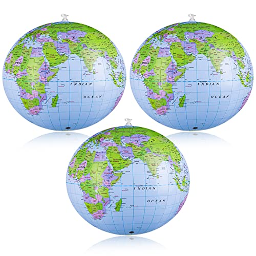 Dacitiery Welt 3 Stück Aufblasbare Weltkugel Globus 16 Zoll PVC Weltkugel Globus Geographie Weltkarte Wasserball Kugel für Strand Schule Bildung Unterricht Kinder Jugendliche