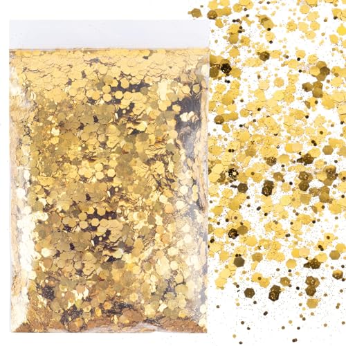 BETESSIN 50g Glitzer zum Basteln Gold Glitzerpulver Pailletten Glitter Pulver Glitzer Basteln Glitzerpuder für Nägel Gesicht Makeup Kartenbasteln Handwerk Nagelkunst