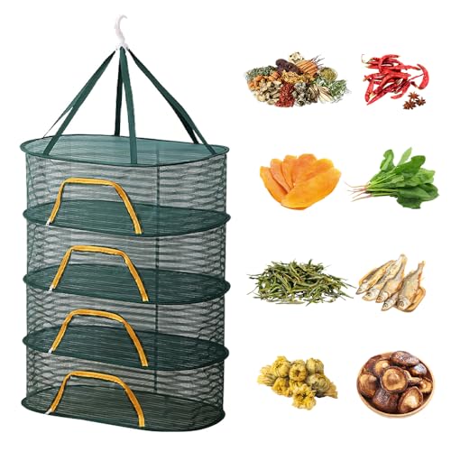 Afenau 4-Lagiger Trockennetz Kräuter Klein, 40 * 60cm/Lagiger Kräutertrockner Hängend, Kräuter Trocknen mit Reißverschluss, Kräuternetz zum Trocknen, trockennetz klein für Pflanze Fisch Gemüse Obst