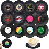 ZYNERY 12Stk Vinyl Schallplatten Untersetzer, Retro Vinyl Record Glasuntersetzer, Untersetzer Gläser, Getränk Untersetzer, Nostalgische Mode Retro Untersetzer, rutschfeste verbrühsichere Untersetzer