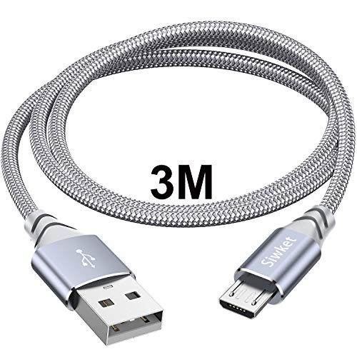 Siwket Micro USB Kabel 3M, Nylon USB anf Micro Ladekabel Android Ladekabel für Samsung Galaxy Edge/S7/S6 Edge/S6/S4/S3/J7,Kindle Fire,Fire HD Tablets,PS4 Controller,Xiaomi,Huawei P9/10 lite,Nokia