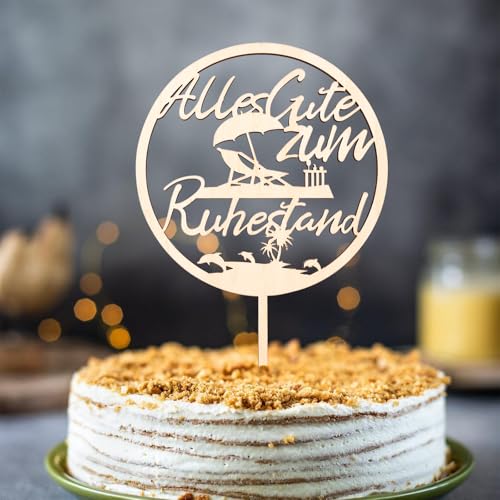 Gleevio Alles Gute zum Ruhestand Tortendeko, Ruhestand Cake Topper Holz, Rente Deko Kuchen, Endlich Rentner Deko Torte für Mann Frau, Rente Kuchendeko Happy Retirement Party Deko, 13x22,5x0,4cm