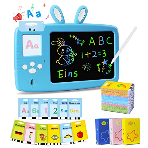 Deutsch Lernen Lernspielzeug für Kinder 1-6 Jahre alt, Sprechende Flash-Karten LCD Schreibtablett 388 Wörter, Lesen & Schreiben Kleinkinder Montessori Sprachtherapie Autismus Sensorisches Spielzeug