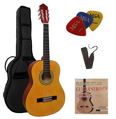 1/2 GITARRE - KONZERTGITARRE IM SET - KINDERGITARRE - CLASSIC - NATUR - DECKE LINDENHOLZ - TASCHE - BAND - SAITEN - 3xPIK - J3