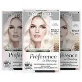 L'Oréal Paris Extrem Aufheller für platin-blondes Haar, Mit Anti-Gelbstich und Anti-Haarbruch Technologie, Permanente Haarfarbe, Préférence Le Blonding, 9L Helles Platinblond, Multipack