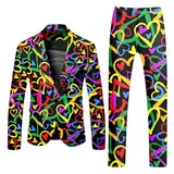 RUMAOZIA Party Kostüm Herren karneval Blazer 2 Teilige Bunte Bedruckte Anzug Slim Fit Anzug für Party Outfits faschingskostüme Männer Regenbogen Druck Blazer Jacke mit Hose Herrenanzüge