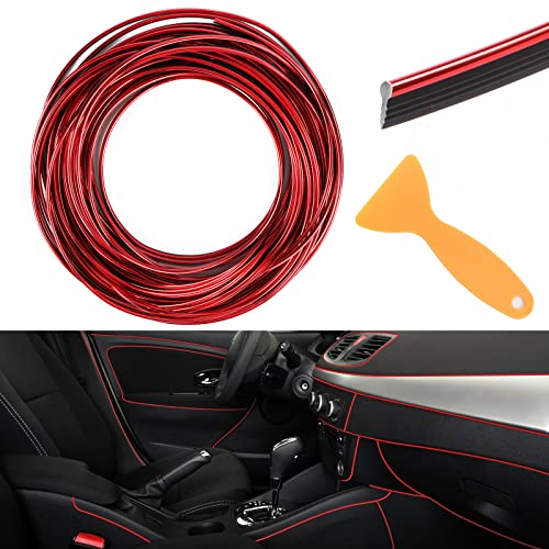 Auto Zierleisten Innen, 10M Car Trim Interior Strips Auto Luftauslass Dekoration Streifen Auto Innenraum Auto Zierleiste DIY Auto Dekorative Streifen Line Flexible Strip (Rot)