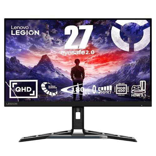 Lenovo Legion R27qe | 27" QHD Gaming Monitor | 2560x1440 | 180Hz | 450 nits | 0,5ms Reaktionszeit | HDMI | DisplayPort | AMD FreeSync | schwarz