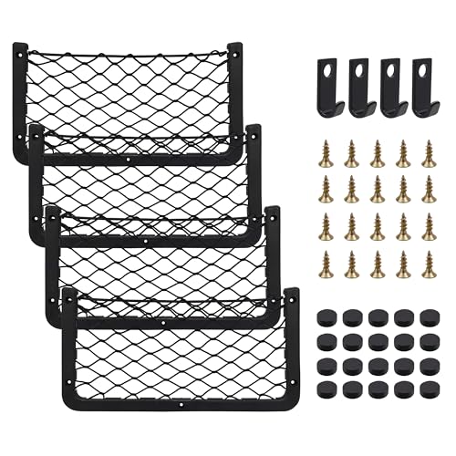 Domkan 4 Stück Aufbewahrungsnetz,Gepäcknetz Auto, Kofferraum Netz, Gepäcknetz Wohnmobil, 36 x 18cm Gepäcknetz Ablagenetz, Elastisch Kofferraum Netztasche Mit Haken für Wohnmobil, Wohnwagen, LKW