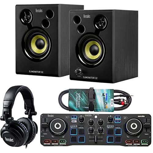 Hercules DJ Starter Kit 2-Deck USB DJ-Controller Set mit Boxen und Kopfhörer + keepdrum AudioKabel