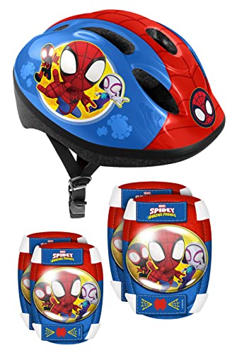 STAMP Boys Helmet + Elbow & Knee Pads Spidey, Blue/RED, S