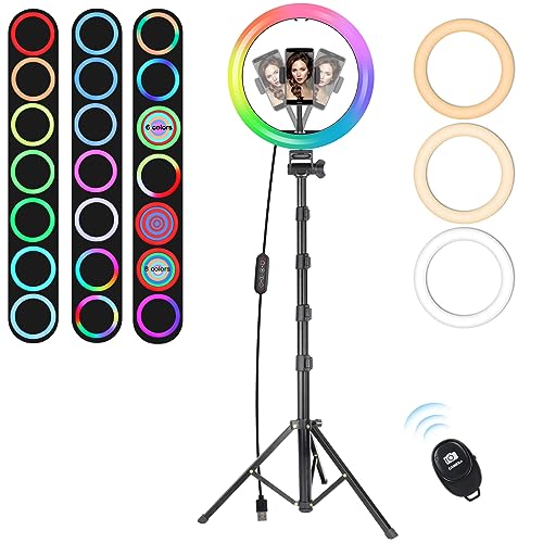 MICCYE Ringlicht mit Stativ 10 Zoll RGB Ring Light Gesamthöhe 180cm Ringleuchte Selfie Ringlicht Handy für Video Makeup Fotografie