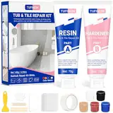 Badewannen Reparaturset Weiß 140g (Farbübereinstimmung), TUFINEIN Emaille Reparaturset für Porzellan, Keramik, Acryl, Reparatur von Rissen, Sprüngen und Löchern auf Fliesen/Waschbecken/Duschwanne