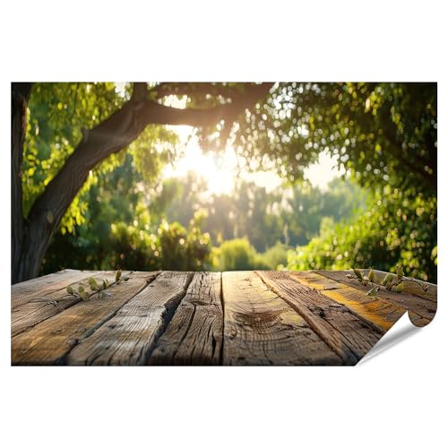 islandburner Prime XXL Bild Poster Eleganter Holz-Gartentisch mit gläserner Tischoberfläche Wintergarten Gartenmöbelgeschäft Premium Bilder Fotodruck