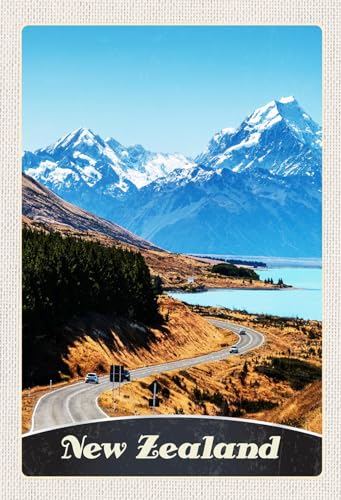 AGDeko® Blechschild Neuseeland Europa Stadt Gebirge Reisen Urlaub Touristik Größe 30x20 cm