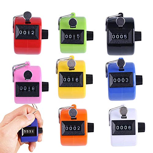 8 Stück Zahlzähler Handzähler 4-stellig Mechanisch Palm Clicker Gegen-sortierte Farbe Handzähler Zähler Runde/Sport/Trainer/Schule/Golfmit(Yellow/White/Green/Pink/Black/Blue/Red/Orange)