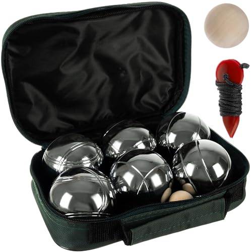 KRUZZEL Boule 6 Kugel Set mit Zubehör für Outdoor-Aktivitäten Gravierte Motiven Hülle 23440