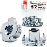Einschlagmuttern M5 x 8 mm DIN 6930 | 50 Stück | Verzinkter Stahl, Metrisches Innengewinde, Klauen Mutter mit 4 Einschlagkrallen, Krallen Muttern mit Einschlagspitzen für Möbelbau